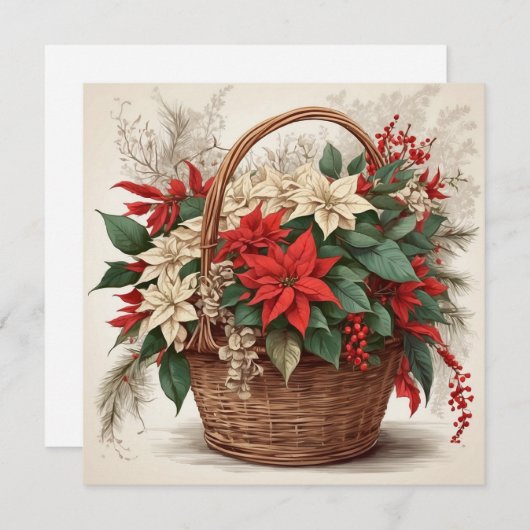 Kerstmand met rode, witte Poinsettia Bloem Feestdagenkaart (Voorkant / Achterkant)