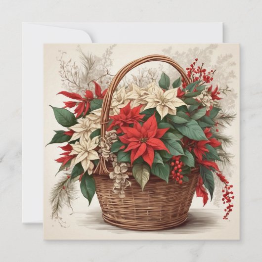 Kerstmand met rode, witte Poinsettia Bloem Feestdagenkaart (Voorkant)