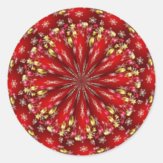 Kerstmandala, goud en rood ronde sticker (Voorkant)