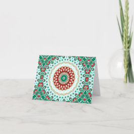 Kerstmandala in rood, groen en vorstblauw kaart