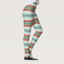 Kerstmandala in rood, groen en vorstblauw leggings
