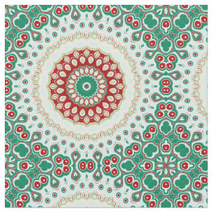 Kerstmandala in rood, groen en vorstblauw stof