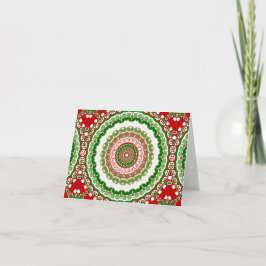 Kerstmandala in rood, groen en warm goud kaart
