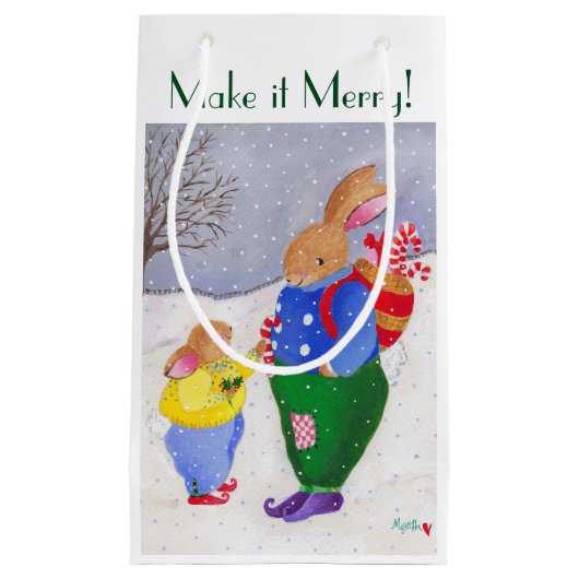 kerstmandje Bunny Gift Bag Klein Cadeauzakje (Voorkant)