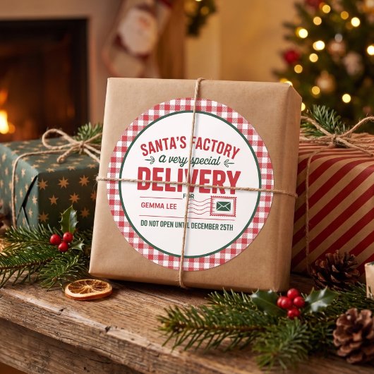 Kerstmanfabriek Speciale Kerstman Levering Plaid Ronde Sticker