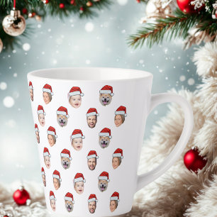 Kerstmanhoed Custom Familiegezicht 4 foto's Kerstm Latte Mok