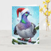 Kerstmanhoed Duif in Vallende Sneeuw Kerstmis Kaart (Gele Bloem)