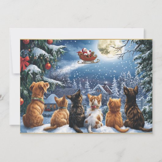 Kerstmann slee over een maanverlicht winterbos feestdagenkaart (Voorkant)