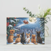 Kerstmann slee over een maanverlicht winterbos feestdagenkaart (Staand voorkant)