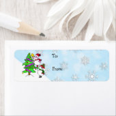 kerstmannen die bomen van en naar decorteren etiket (Insitu)