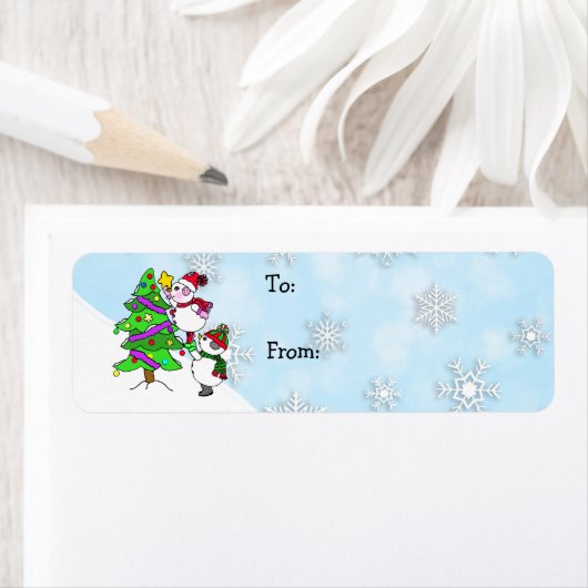 kerstmannen die bomen van en naar decorteren etiket (Insitu)