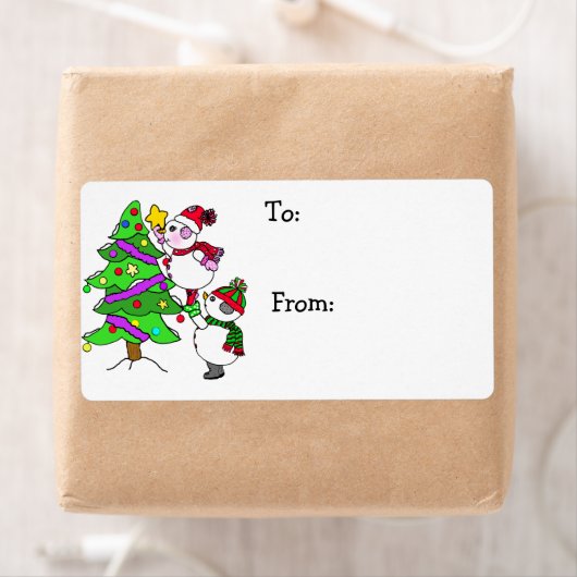 kerstmannen die bomen van en naar decorteren etiket (Insitu)