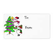 kerstmannen die bomen van en naar decorteren etiket (Voorkant)