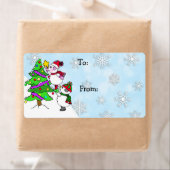 kerstmannen die bomen van en naar decorteren etiket (Insitu)