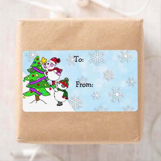 kerstmannen die bomen van en naar decorteren etiket (Insitu)