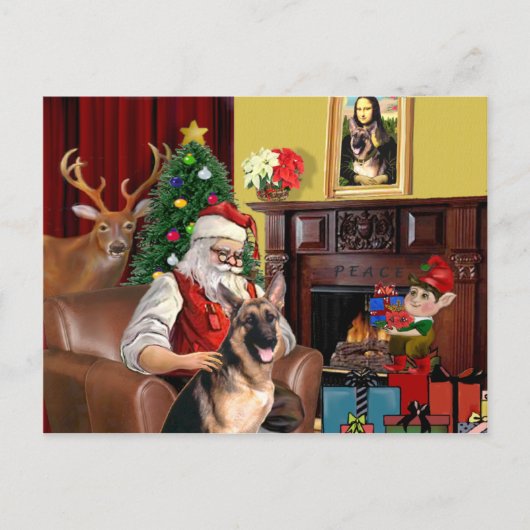 Kerstmannen Duitse Herdershond Feestdagenkaart (Voorkant)