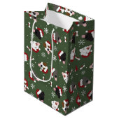 Kerstmannen Honden op Groen Medium Cadeauzakje (Voorkant Gekanteld)