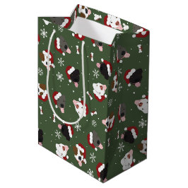Kerstmannen Honden op Groen Medium Cadeauzakje
