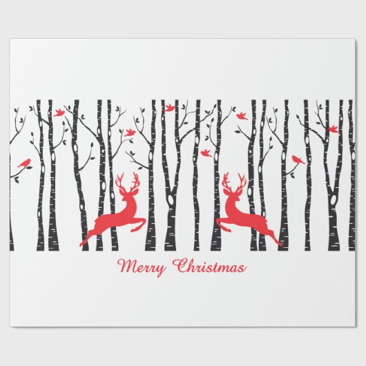 Kerstmannen in het bos van de berkenboom cadeaupapier (Vlak)