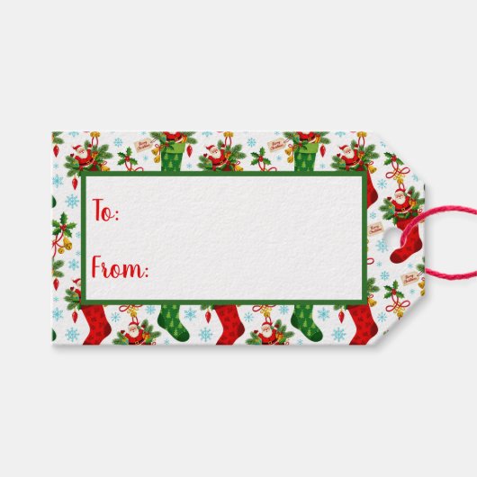 Kerstmannen in oude kousen cadeaulabel (Voorkant (Horizontaal))