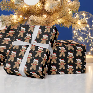 Kerstmannen in sneeuwvlokken met kerstmuts cadeaupapier