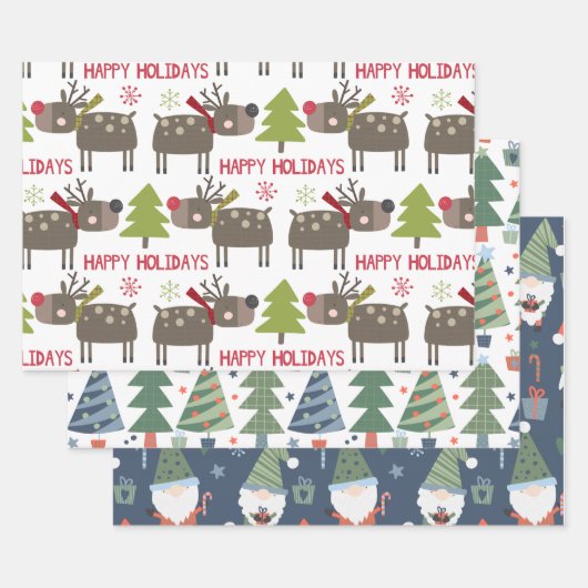 Kerstmannen Kerstbomen Elfen Rustiek Schattig Inpakpapier Vel (Set)