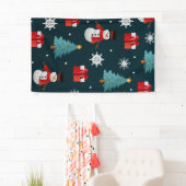 Kerstmannen Kerstbomen en Cadeaus Patroon Spandoek (Insitu)