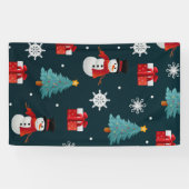 Kerstmannen Kerstbomen en Cadeaus Patroon Spandoek (Horizontaal)