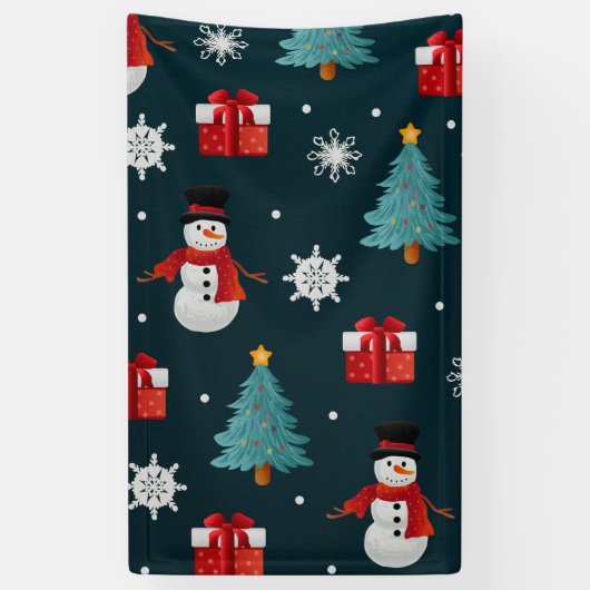 Kerstmannen Kerstbomen en Cadeaus Patroon Spandoek (Verticaal)