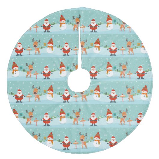 Kerstmannen, Kerstman, Kerstman en Rudolph Fleece Kerstboom Rok (Voorkant)