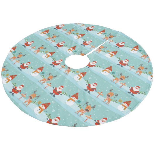 Kerstmannen, Kerstman, Kerstman en Rudolph Fleece Kerstboom Rok (Gekanteld)