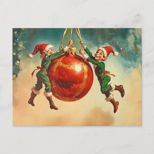 Kerstmannen met een enorm ornament briefkaart (Voorkant)