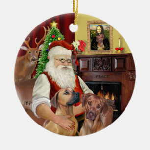 Kerstmannen met Rhodesian Ridgebacks (TWEE) Keramisch Ornament
