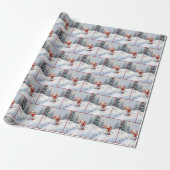 Kerstmannen met rode sneeuwschoffels cadeaupapier (Uitgerold)