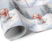 Kerstmannen met rode sneeuwschoffels cadeaupapier (Rol Hoek)