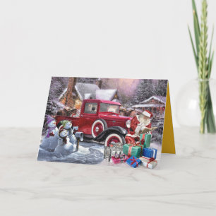 Kerstmannen Oude Truck Feestdagen Kaart