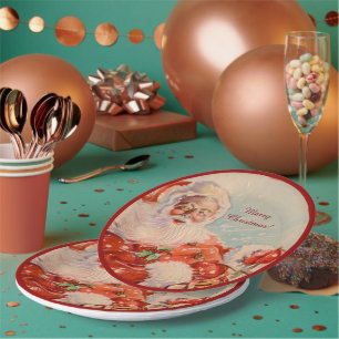 Kerstmannen slee rit Vintage Kerstmis Papieren Bordje