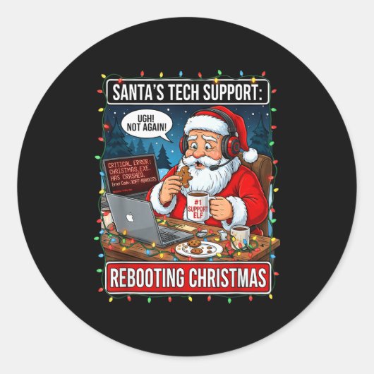 Kerstmannen Tech Support_ Herstarten Kerstmis Grap Ronde Sticker (Voorkant)