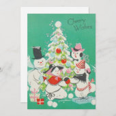 Kerstmannen uit grootmoeders tijd dansen rond de k feestdagenkaart (Voorkant / Achterkant)