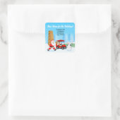 Kerstmannen verhuiskratten met rendieren op golfba vierkante sticker (Tas)