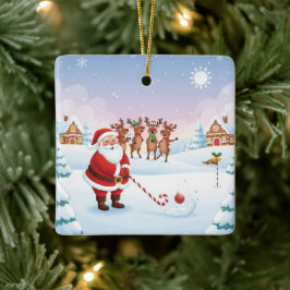 Kerstmannen vieren kerstgolffun op de Noordpool Keramisch Ornament
