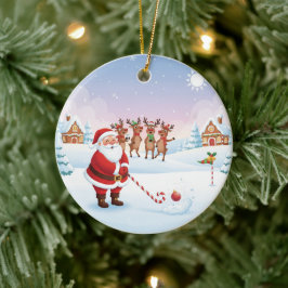 Kerstmannen vieren kerstgolffun op de Noordpool Keramisch Ornament