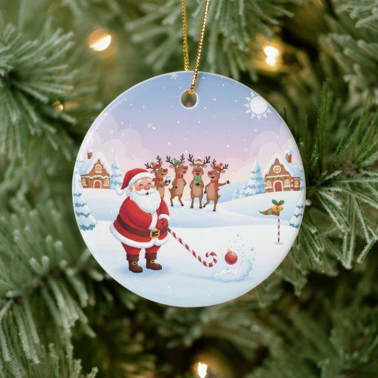 Kerstmannen vieren kerstgolffun op de Noordpool Keramisch Ornament (Boom)