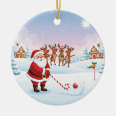 Kerstmannen vieren kerstgolffun op de Noordpool Keramisch Ornament (Voorkant)