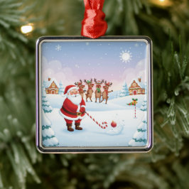 Kerstmannen vieren kerstgolffun op de Noordpool Metalen Ornament