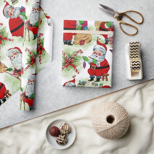 Kerstmannen Vintage Werkplaats Cadeaupapier (Crafts)