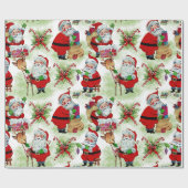 Kerstmannen Vintage Werkplaats Cadeaupapier (Vlak)