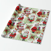 Kerstmannen Vintage Werkplaats Cadeaupapier (Uitgerold)