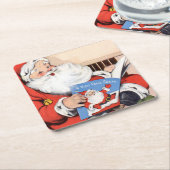 Kerstmannenbezoek uit grootmoeders tijd kartonnen onderzetters (Schuin)