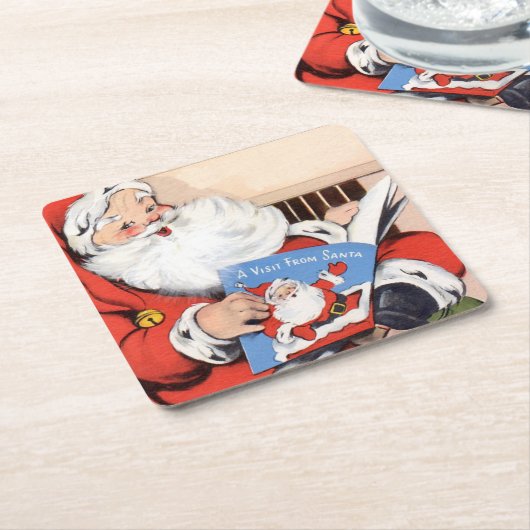 Kerstmannenbezoek uit grootmoeders tijd kartonnen onderzetters (Schuin)